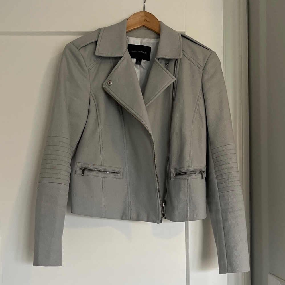 Banana Republic Women's Gray Zip Front Moto Blazer Jacket